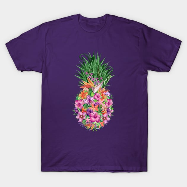 Tropical Floral Pineapple T-Shirt by k8creates